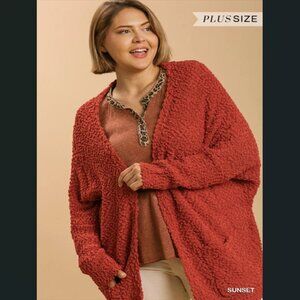 U11 Umgee Sunset Popcorn Textured Oversized Cocoon Sleeve Cardigan Plus